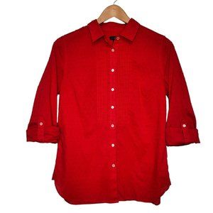 Talbots Red Blouse Roll Tab Sleeve